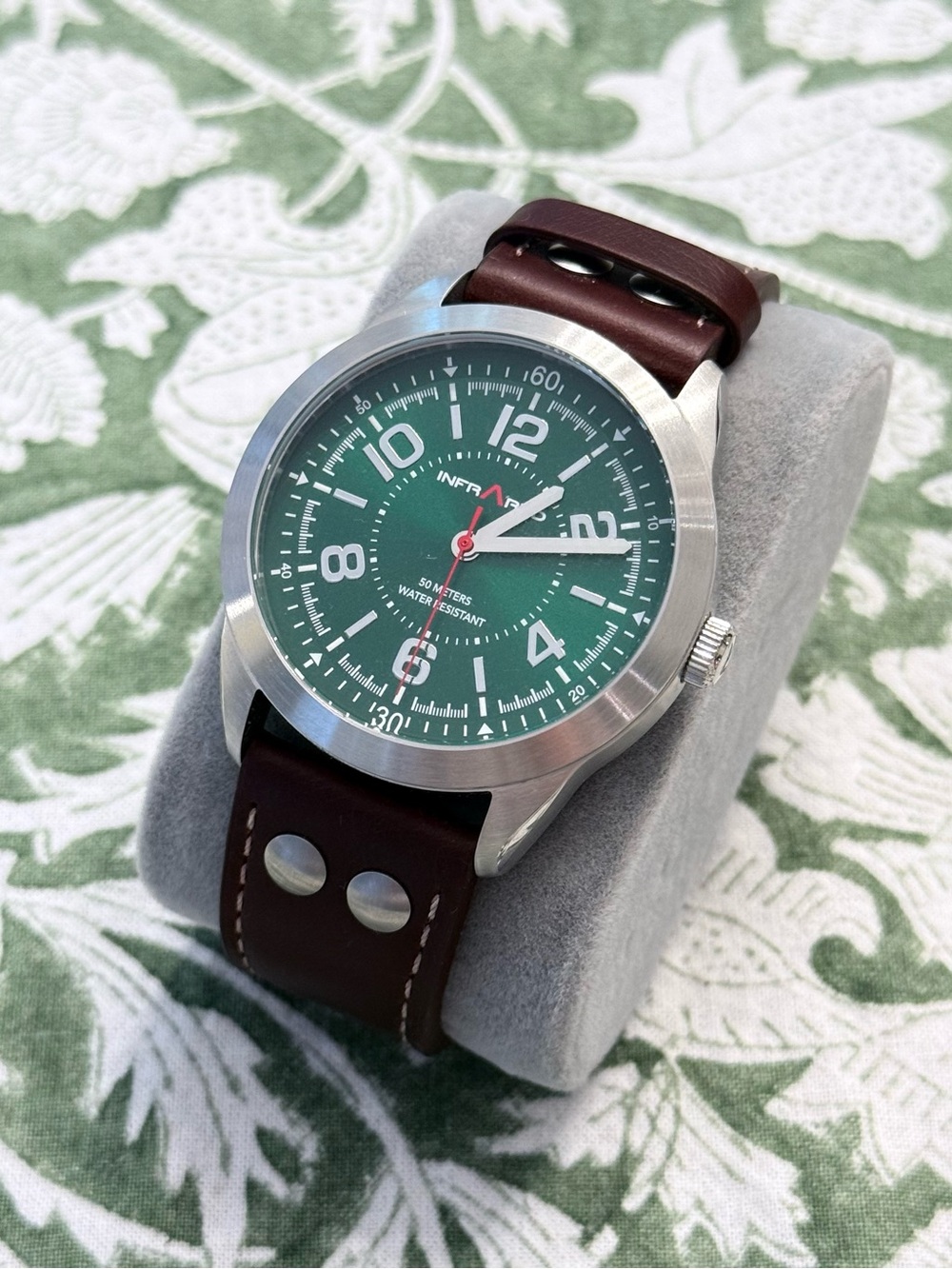 INFANTRY Green Dial Field Watch with Brown Leather Rally Strap